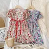 Sommarflicka klänning 2021 Fancy Princess Dresses for Girls Korean Wedding Frilled Button Lace Barnkläder Barnkläder Q0716