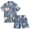 Verão Fino de Algodão Pijamas Set Mulheres Floral Impresso Manga Curta Duas Peças Casa Terno Feminino Sleepwear Plus Size Casual Homewear 210809