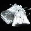 100pcs / mycket stor 13x18cm satin organza silver guldpläterade smycken presentförpackning arrangör förvaring påsar dragbale påse