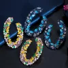 Luksusowy Unikalny projektant Multicolor Cubic Cyrkonia Big Round Drop Kolczyki Moda Czeski Femme Jewelry CZ694 210714