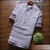 Mens Casual Shirts Clothing Apparel 5 Color 2021 Cotton Linen Chinese Stand Collar Slim Three Quarter Fashion Solid Shirt S-3Xl Drop Deliver