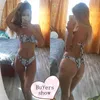 Bandeau Bikini Stroje kąpielowe Kobiety Swimsuit Sexy Stringi Wzburzyć Zestaw Push Up Suit Suit Side Brazylijski Leopard 210702