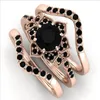 Chuhan 3pcs/set Women Vintage Jewelry Rose Gold Rings Flower Black Zircon Bridal Wedding Engagement Ring Valentines Gift Q0708