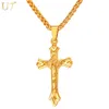 O único colar de cruz latina para homens jóias inoxidáveis ​​18k banhado a ouro religioso na moda Crucifix cristão jesus cross pendant P825