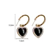 Nuovi orecchini a cerchio a forma di cuore geometrici vintage con strass neri della Corea retrò per regali di gioielli da viaggio per ragazze da donna alla moda