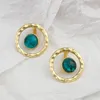 Trendy Green Stone Alloy Stud Earrings For Women 2021 Temperament Statement Geometric Drop Earring Girl Jewelry Gift