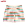 Tangada Kvinnor Elegant Striped Knit Kjol Shorts Strety Waist Bow Shorts Pantalones Be691 210609