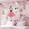 [Shijuekongjian] Cherry Flowers Fiets Muurstickers DIY Cartoon Meisje Mura Decals Voor Huis Woonkamer Kinder Slaapkamer Decoratie 210615