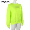 AQOIA Harajuku O-Collo a maniche lunghe Lettera allentata Felpa verde fluorescente Donna Autunno Inverno Pullover di spessore Abbigliamento 201030