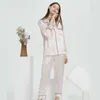 Luksusowy 100% Mulberry Silk Pajama Sets Kobiety Elegancen Długie rękaw Szlachetny piżama mejr naturalny jedwabny jedwab seksowne czerwone kobiety snu L231023