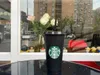 Starbucks Mermaid Goddess 24oz/710ml Plastic Mug Tumbler Reusable Black Drinking Flat Bottom Pillar Shape Lid Straw Cups