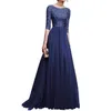 Maxi Dress Feminina Темно-синий S-2XL плюс размер пружины осень кружева сшивают плиссированные пола вечеринка вечеринка Vestidos LR15 210531