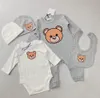 cute Designer Rompers Bib 2pcs Sets children Romper Newborn kids baby Boys Girls saliva towel Toddler Cotton Short Sleeve Jumpsu7464782