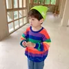 Korean style Autumn boys girls casual rainbow striped sweatshirts arrival cotton loose clothes 211029