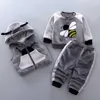 Winter Baby Boys Girls Clothes Sets Plus Thick Velvet Warm 3 Piece Cartoon Jacket Hooded Vest Coat Kids Suit 0-4y Baby Clothing G1023