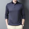 Breathable Natural Silk High Quality Polo Shirt Men Long Sleeve Turn Down Collar Neck Regular Fit Thermal Sports Shirt Pullover 210308