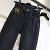 Borduurwerk jeans voor vrouwen hoge taille plus size losse ontharder moeder Volledige lengte denim harembroek 210629