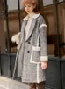冬の女性の格子縞のウールコート女性のファッションパッチワークの緩い中長期のジャケットオーバーコート11870396 210527