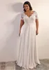 Plus Size Chiffon Wedding Dresses 2021 Sheer Neck Lace Top Short Sleeves Appliques Custom Beach Bridal Gowns Bride Dress Vestidos De Novia