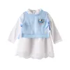 LZH 2021 가을 봄 귀여운 아기 소녀 드레스 knitt 재킷 + 드레스 2pcs 세트 유아 아기 신생아 코튼 공주 드레스 0 1 2 3 년 210315
