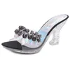 Тапочки женские летние сексуальные кристалл высокие каблуки прозрачные горный хрусталь стеклянные сандалии женщин странный стиль слайдов