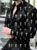 남성 캐주얼 셔츠 2021 기하학 인쇄 남성 패션 거꾸로 칼라 Buttoned 셔츠 가을 긴 소매 카디건 Streetwear