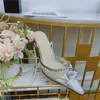März Frauen Dame Schuhe Transparente Perlenketten Hohe 8,5 cm Ferse Fersenpumpenkleid Sommer Coole Hochzeitsparty Perlen 2021
