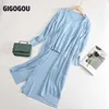 Gigogou Women Hollow Out Aut Aut Out Out Out Out Out Out Aut Aut Aut Out Aut Aut Aut Aut Aut Aut Aut spring Summer Solid Solid Open Blouse Tops + Tank Top 2 PCSトラックスーツセーターセット210917