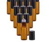 Rouleau en verre ambré portable de 5 ml / 10 ml sur des bouteilles d'huile essentielle de roller avec bille en acier inoxydable 90 V2