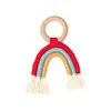 Lioraitiin accessoires nouveau-né bébé arc-en-ciel anneau de dentition Crochet bois anneau bébé jouet de dentition coton naturel jouet de dentition 313V