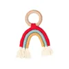 lioraitiin Accessories Newborn Baby Rainbow Teether Crochet Wood Ring Baby Teething Toy Natural Cotton Teething Toy313V