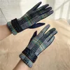 Five Fingers Gloves Women's Leather Buckle Button Plaid Finger Autumn Winter Warm Fleece Suede Cycling Cashmere S2932