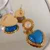 Bolzen Retro Ohrring für Frauen Französisch Stil Blaue Herz Anhänger mit Perlenar AROS Charme Dame Luxus Geschenk Schmuck 2021