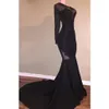 2022 Elegante Illusione Black Illusion Prom Dresses Sexy Backless Mermaid Maniche lunghe Abiti da sera Serata Abiti da festa con appliques perline