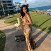 Nibber Elegant Backless Snake Print Maxi Mermaid Klänning Kvinnor Sexig Spaghetti Strap Bodycon Streetwear Fritidsresor Y0726