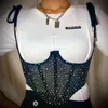 Ceintures Xingqing Femmes Strass Cummerbunds Sexy Fishbone Forme Gilet Sans Manches À Lacets Transparent Wrap Top Taille Haute Cummerbund