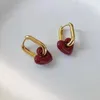 Hoop Huggie 2021 Einfache Vintage Tropfen Öl Emaille Rot Liebe Herz Anhänger Mode Vergoldet Ohrring Für Frauen Mädchen Party schmuck