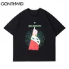 Негабаритные футболки Tshirts Streetwear Harajuku Мультфильм Рука Печать Тис ​​Рубашки Хип Хоп Летняя Мода Свободные Повседневные Хлопковые Топы 210602