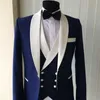 3 шт голубой жениха смокинг для свадьбы с белым шалью отворотный отворот тонкий подходит мужские костюмы двойной грудного жилета мужчина модный куртка X0909