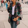 Damskie garnitury Blazery Vintage podwójnie piersi płaszcze walki z Tweed Płaszcz Kobiety Pockets Blazer Plaid Ladies Onymiona odzież Casaco Fe Fe