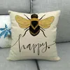 One Side Print Cushion Cover Linen Pillow Cover for Home Sofa Seat Throw Cute Vintage Decoration 45X45cm Bee Insect