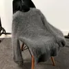 Kvinnors tröjor Vinterkvinnor förtjockade Loose Ol Mink Cashmere Sweater Furry Knitwear Jumpers Mohair Pullover Långärmad oregelbunden o-hals T8888