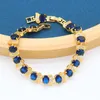 Necklace Earrings Set & Classic Blue Semi-precious Gold Color Bridal With For Women Bracelet Ring Party Birthday Gift