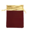 50PCs Velvet Gold Color Trim Drawstring Jewelry Gift Bags Pouches Wedding Party Decoration Favor Drawable Bag