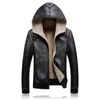 Mens Hooded Leather Jackets Men Business Casual Plus Thick Warm Windproof Fleece PU Leather Coats Motorcycle Suede Jacket 5XL 220125