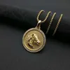 Stainless Steel Horse Head Necklace Pendant With Chain Gold Color Iced Out Bling Hip Hop Jockey Club Round Jewelry