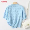 Tangada Summer Women Pearl Thin Knitted Cardigan Sweater Jumper Vintage Short Sleeve Button-up Female Outerwear YU67 210609