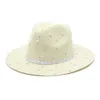 Summer Hats For Women Beach Sun Hats Fashion Flat Brom Bowknot Panama Lady Casual Wide Brim Hat with Crystal
