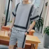 Herren-Trainingsanzüge, Vintage-Trainingsanzug für Herren, Sommer, lässig, Jogger, kurze Jogginghose, Hip-Hop-Herren-Set, Kontrast, quadratische Form, Sportbekleidung, Schwarz