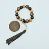 2021 Personalized Blank Wooden Disc Pendant Keychain Elastic Cord Bracelet Key Ring A variety of colors to choose from